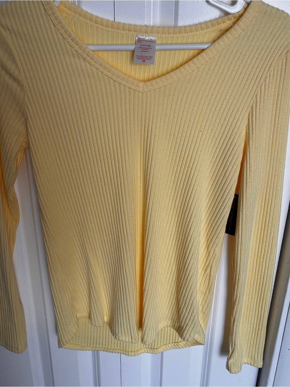 Light Yellow Ribbed V-Neck Long Sleeve Top